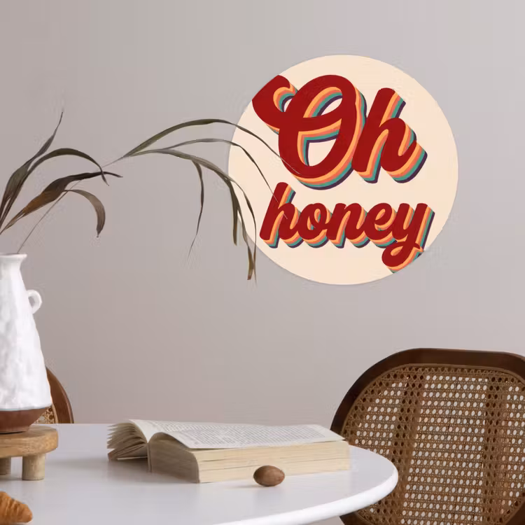 Oh honey - Rood - Schaduw Wandcirkel behangsticker klein -sfeer3
