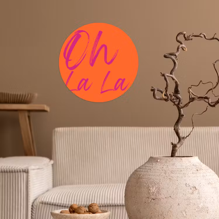 Oh la la - Oranje - Roze - Grafisch Wandcirkel behangsticker klein -sfeer1