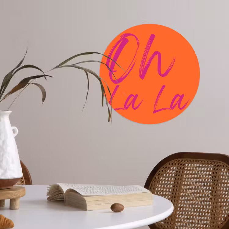 Oh la la - Oranje - Roze - Grafisch Wandcirkel behangsticker klein -sfeer3