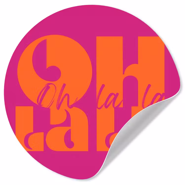 Oh la la - Roze - Oranje - Gestapelde letters Wandcirkel behangsticker klein -3d