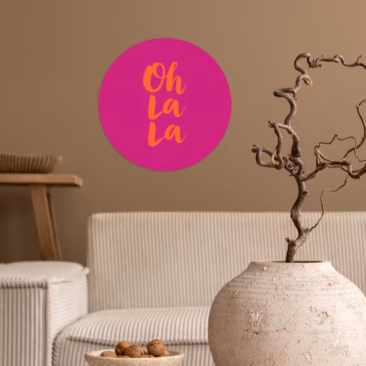 Oh la la - Roze - Oranje - Minimalistisch Wandcirkel behangsticker klein -sfeer1
