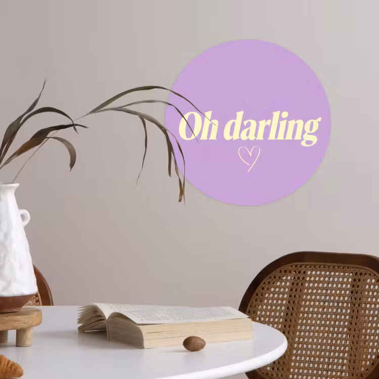 Oh darling - Hart - Paars Wandcirkel behangsticker klein -sfeer3