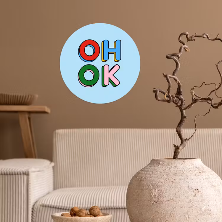 Oh ok - Blauw - Kleurrijk Wandcirkel behangsticker klein -sfeer1