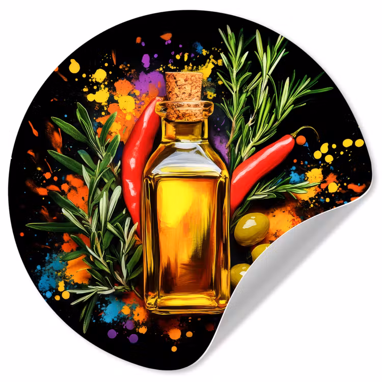 Olijfolie - Graffiti - Peper - Olijven - Modern Wandcirkel behangsticker klein -3d