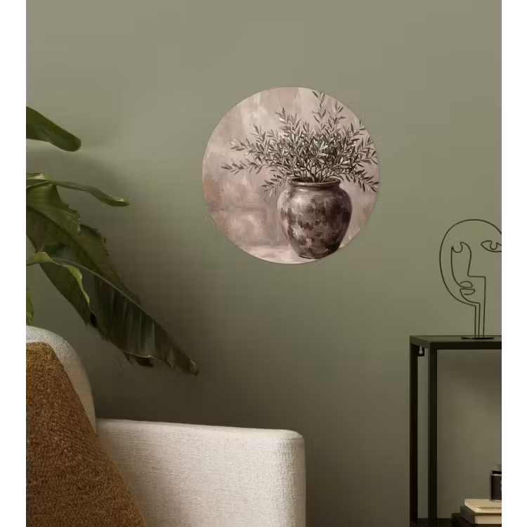 Olijfplant - Aardenpot - Abstract - Beige Wandcirkel behangsticker klein -sfeer2