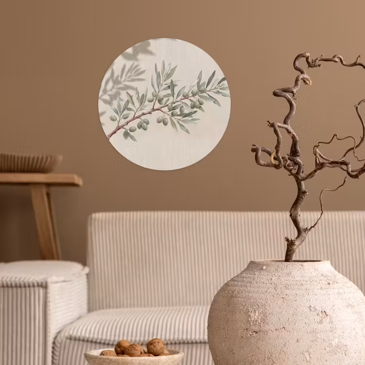 Olijftak - Bladeren - Natuur - Groen - Beige Wandcirkel behangsticker klein -sfeer1