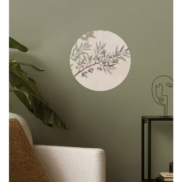 Olijftak - Bladeren - Natuur - Groen - Beige Wandcirkel behangsticker klein -sfeer2
