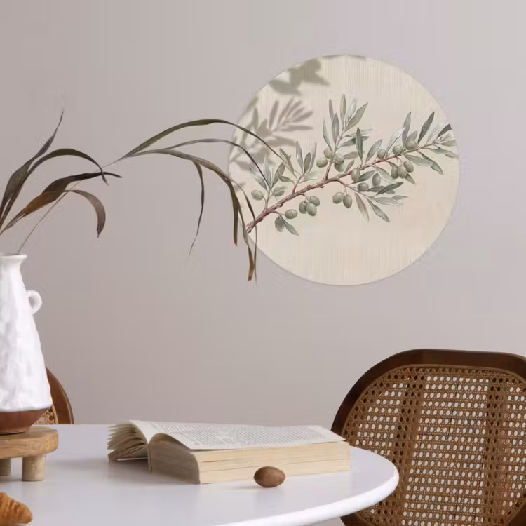 Olijftak - Bladeren - Natuur - Groen - Beige Wandcirkel behangsticker klein -sfeer3