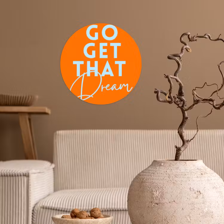 Oranje - Blauw - Go get that dream Wandcirkel behangsticker klein -sfeer1