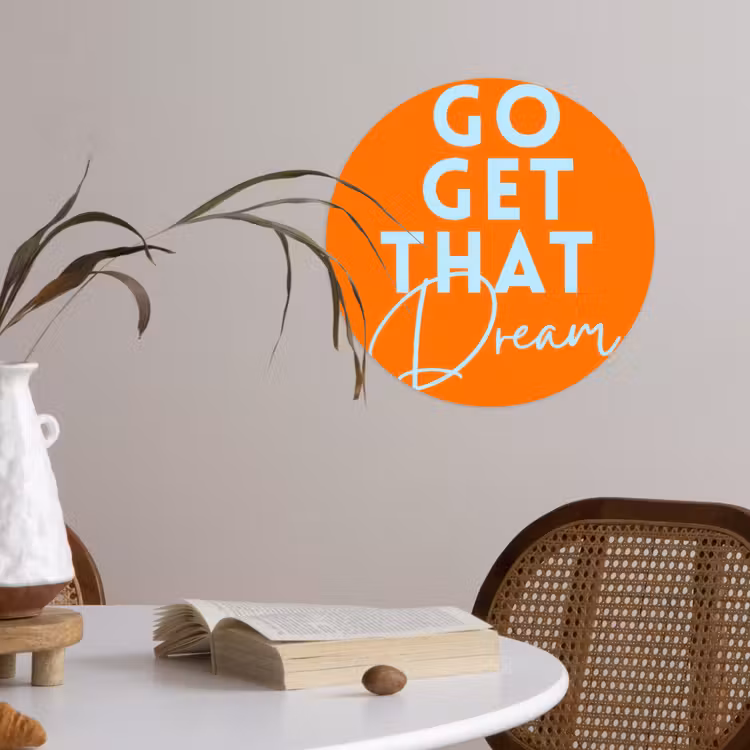Oranje - Blauw - Go get that dream Wandcirkel behangsticker klein -sfeer3