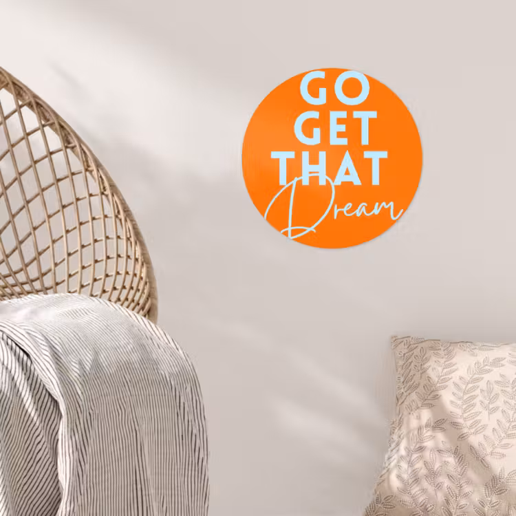 Oranje - Blauw - Go get that dream Wandcirkel behangsticker klein -sfeer4