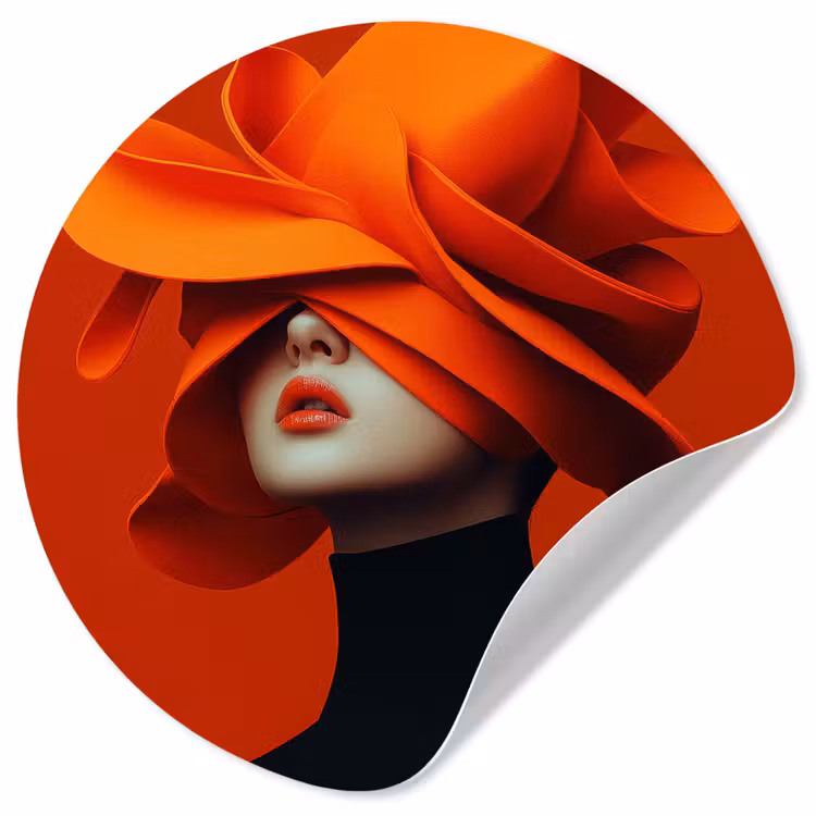 Oranje - Hoed - Vrouw Wandcirkel behangsticker klein -3d