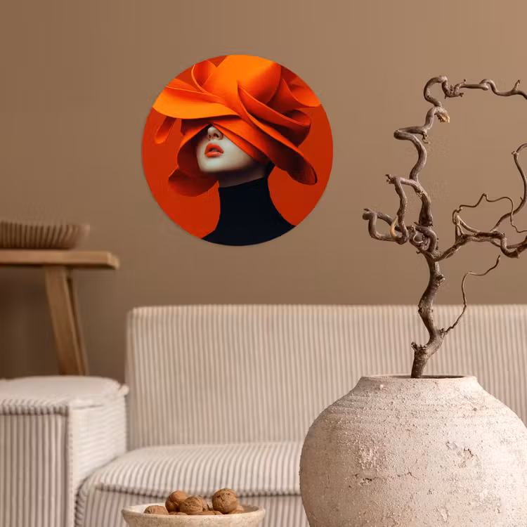 Oranje - Hoed - Vrouw Wandcirkel behangsticker klein -sfeer1