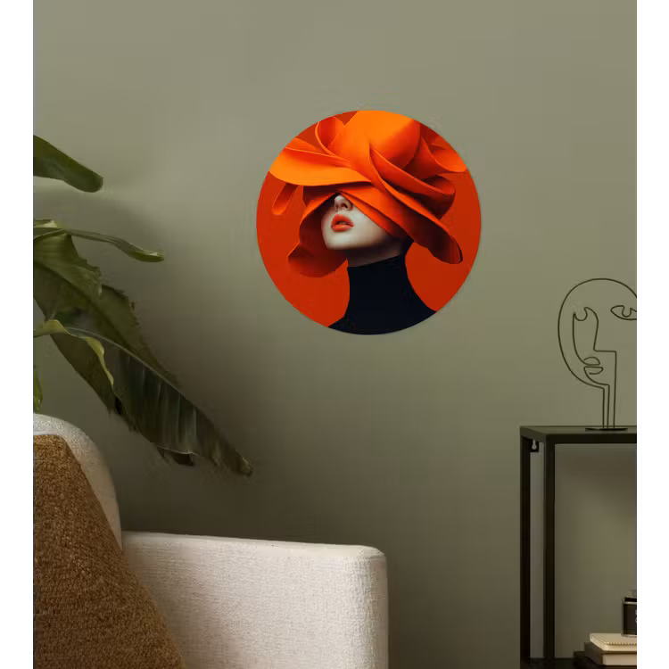 Oranje - Hoed - Vrouw Wandcirkel behangsticker klein -sfeer2