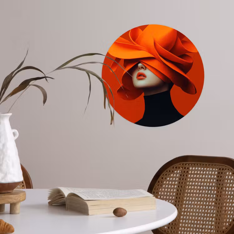 Oranje - Hoed - Vrouw Wandcirkel behangsticker klein -sfeer3