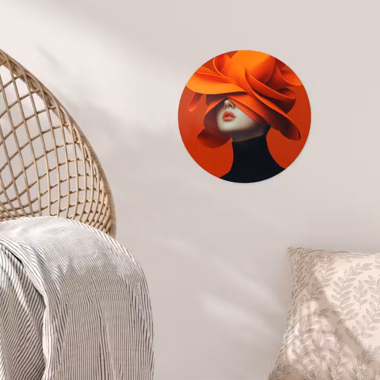 Oranje - Hoed - Vrouw Wandcirkel behangsticker klein -sfeer4