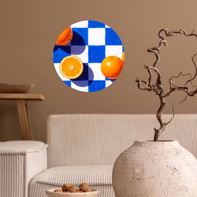Runde Tapete - Orange – Kariert – Essen - Sinaasappel - Geruit - Eten Wandcirkel behangsticker klein