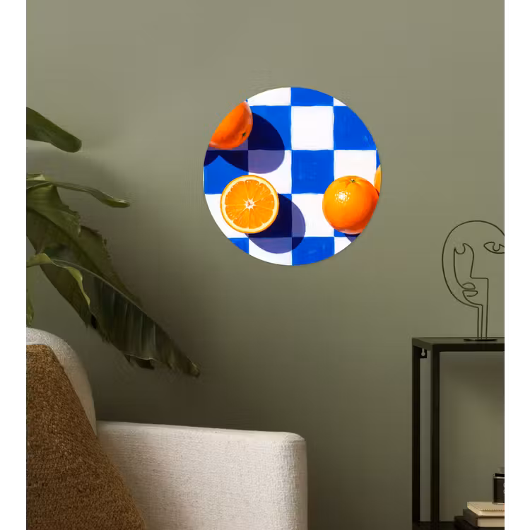 Runde Tapete - Orange – Kariert – Essen - Sinaasappel - Geruit - Eten Wandcirkel behangsticker klein