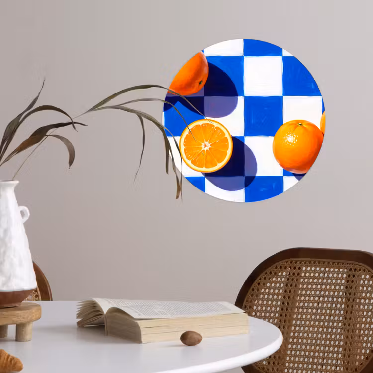 Runde Tapete - Orange – Kariert – Essen - Sinaasappel - Geruit - Eten Wandcirkel behangsticker klein