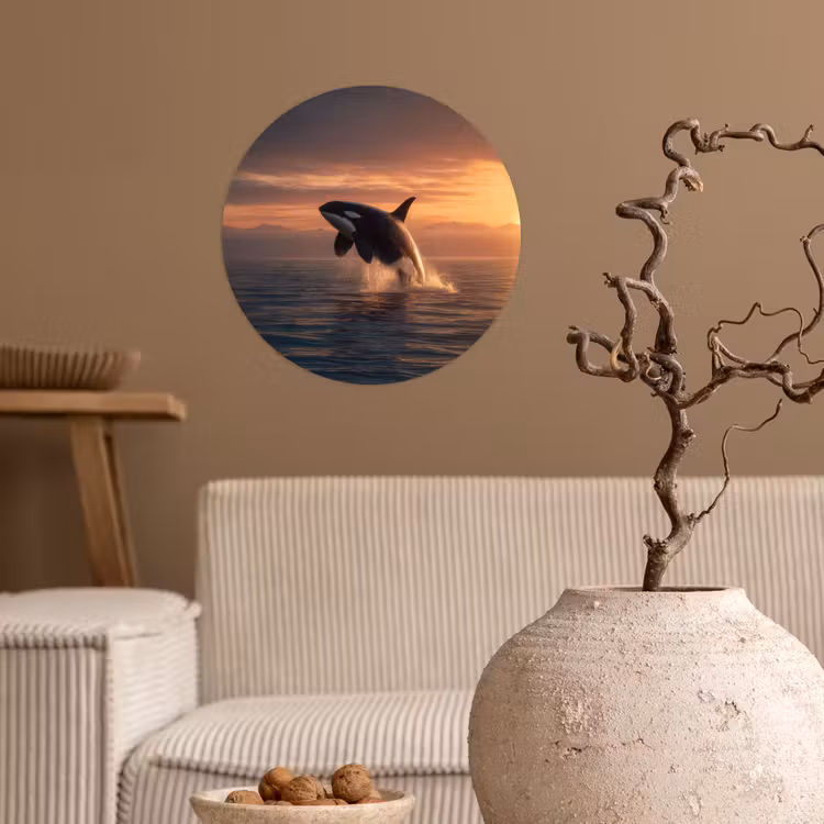 Orka - Zee - Zonsondergang Wandcirkel behangsticker klein -sfeer1