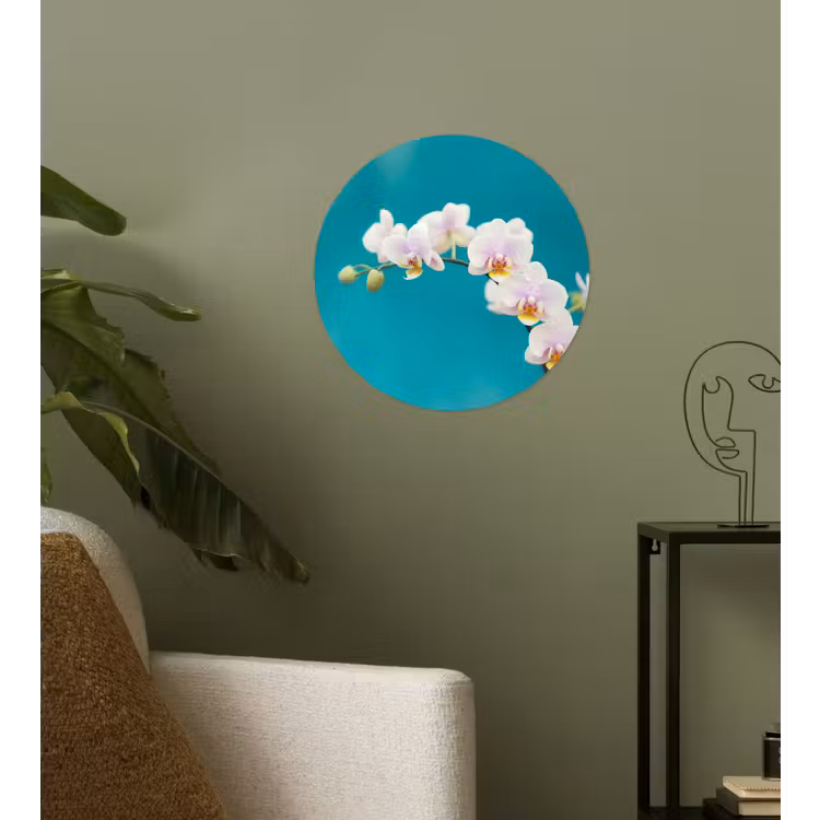 Orchidee - Bloemen - Plant - Wit - Paars Wandcirkel behangsticker klein -sfeer2