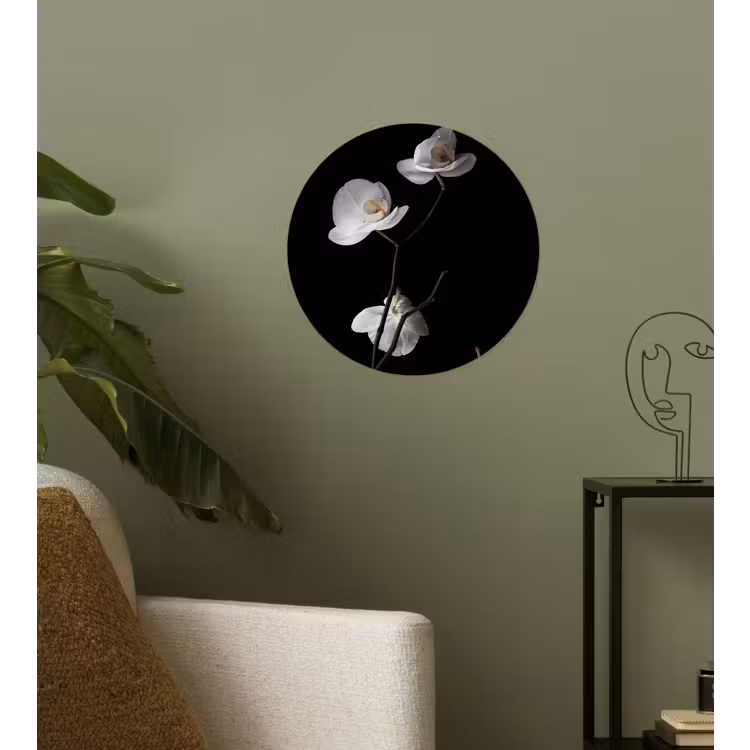Orchidee - Bloemen - Zwart - Wit - Stilleven Wandcirkel behangsticker klein -sfeer2