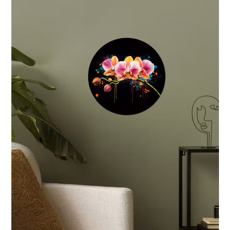Orchidee - Graffiti - Kleurrijk - Bloemen - Abstract Wandcirkel behangsticker klein -sfeer2