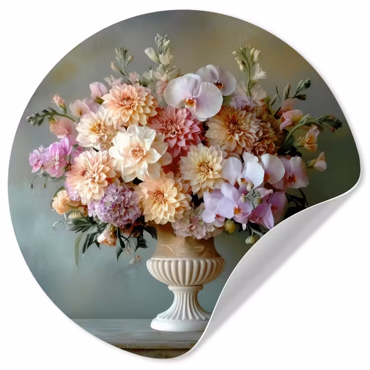 Orchidee - Boeket - Vaas - Bloemen Wandcirkel behangsticker klein -3d