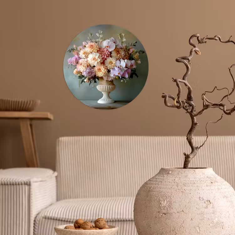 Orchidee - Boeket - Vaas - Bloemen Wandcirkel behangsticker klein -sfeer1