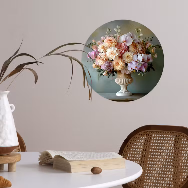 Orchidee - Boeket - Vaas - Bloemen Wandcirkel behangsticker klein -sfeer3