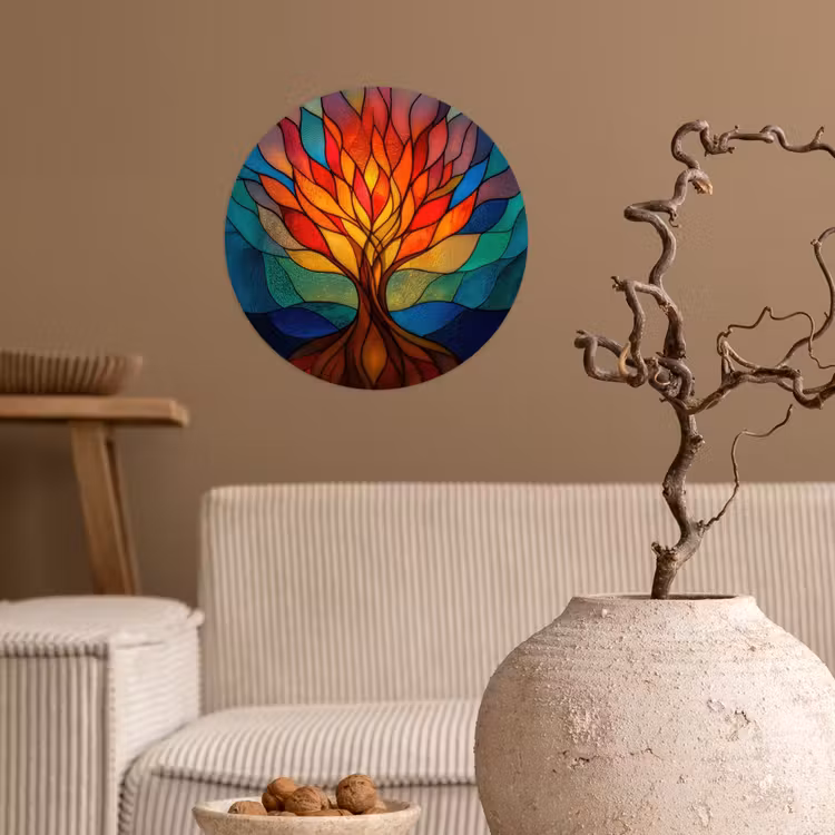 Sierglas - Boom - Rood - Vlakken Wandcirkel behangsticker klein -sfeer1