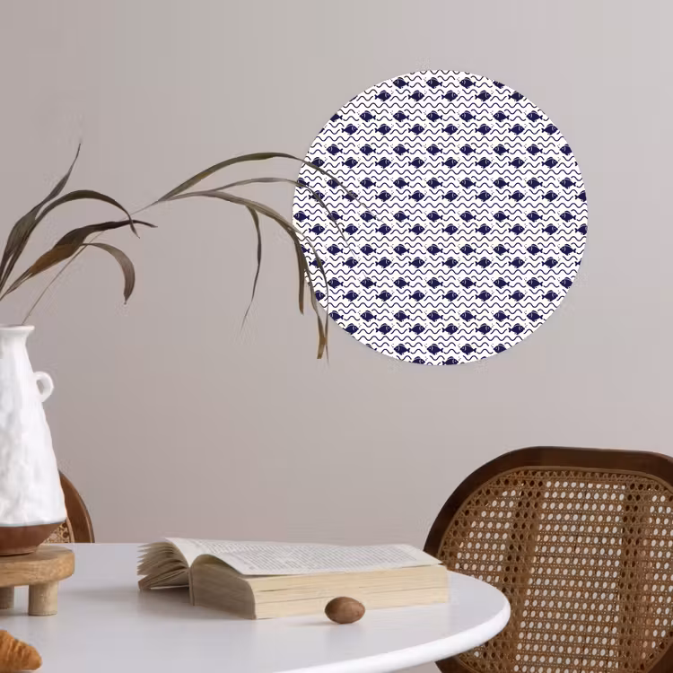 Oceaan - Visachtig - Blauw - Wit Wandcirkel behangsticker klein 186 -sfeer3