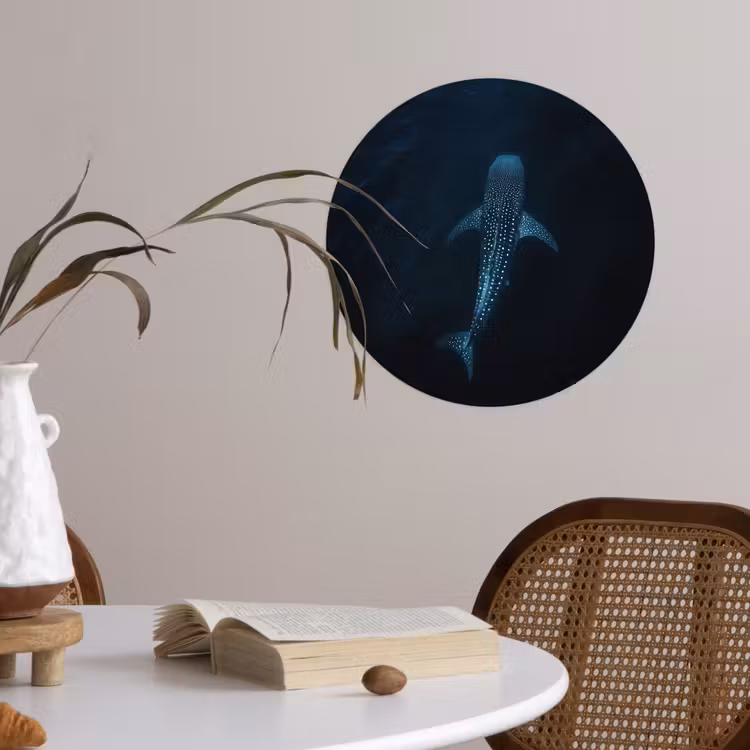 Oceaan - Walvishaai - Donkerblauw - Vlekken Wandcirkel behangsticker klein -sfeer3
