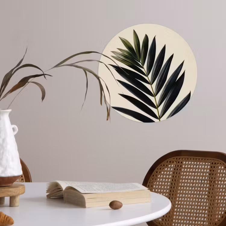 Palmblad - Donkere bladen - Subtiel Wandcirkel behangsticker klein -sfeer3