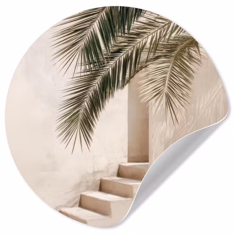 Palmboom - Schaduw - Trap - Beige Wandcirkel behangsticker klein -3d