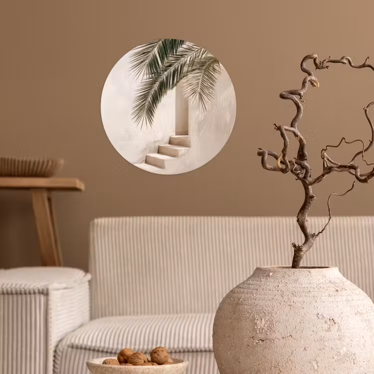 Palmboom - Schaduw - Trap - Beige Wandcirkel behangsticker klein -sfeer1