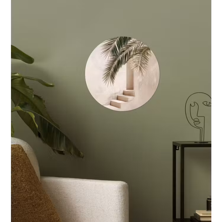 Palmboom - Schaduw - Trap - Beige Wandcirkel behangsticker klein -sfeer2