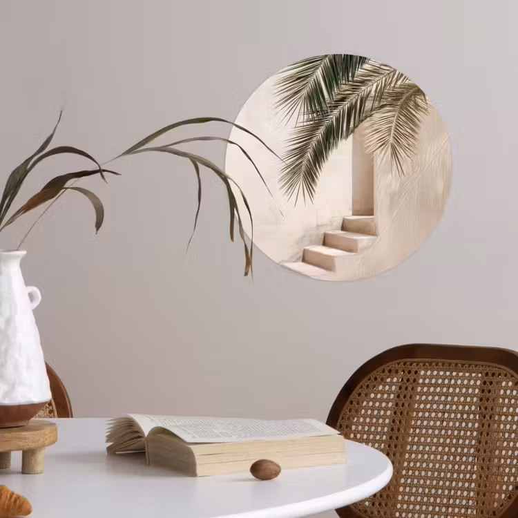 Palmboom - Schaduw - Trap - Beige Wandcirkel behangsticker klein -sfeer3