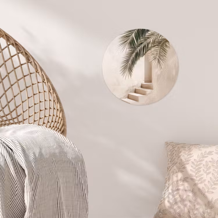 Palmboom - Schaduw - Trap - Beige Wandcirkel behangsticker klein -sfeer4