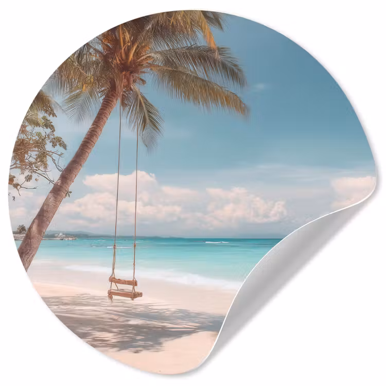 Palmboom - Schommel - Strand - Lucht Wandcirkel behangsticker klein -3d