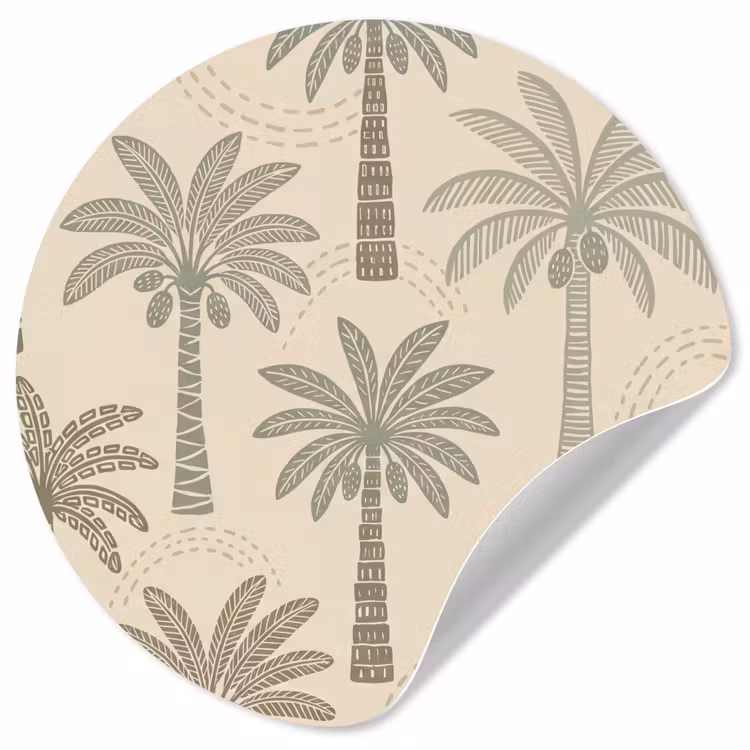 Palmbomen - Patroon - Tropisch - Beige Wandcirkel behangsticker klein -3d