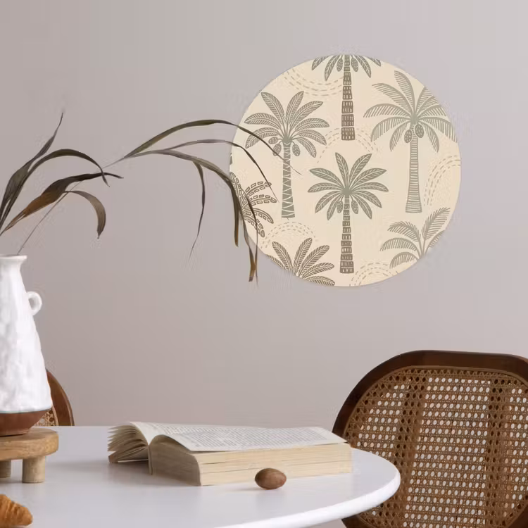 Palmbomen - Patroon - Tropisch - Beige Wandcirkel behangsticker klein -sfeer3