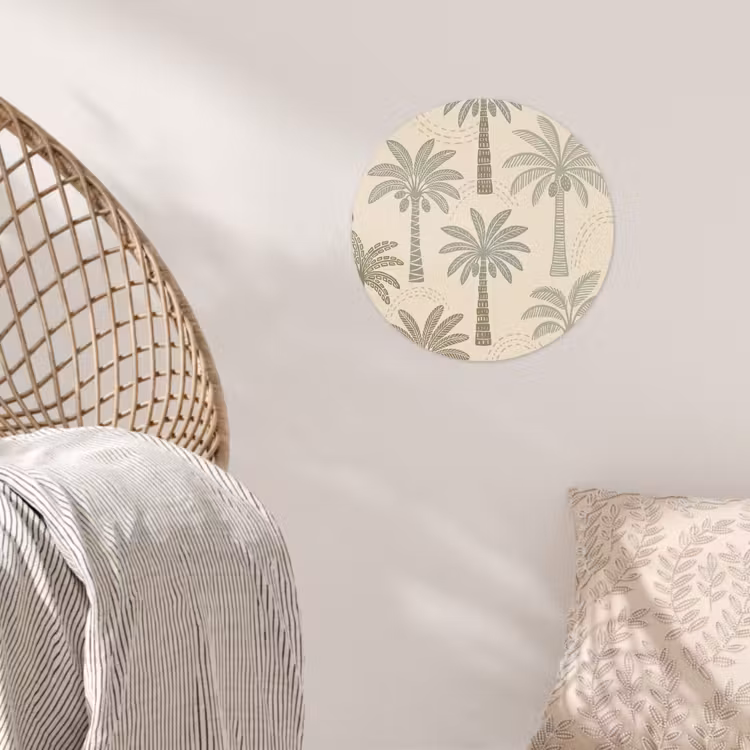 Palmbomen - Patroon - Tropisch - Beige Wandcirkel behangsticker klein -sfeer4