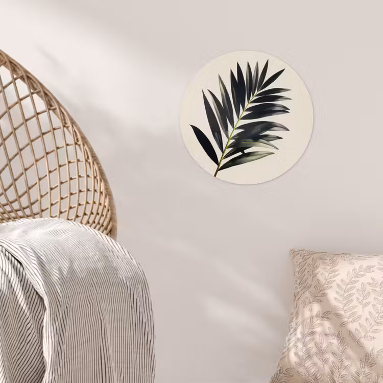 Palmblad - Subtiel - Groen - beige Wandcirkel behangsticker klein -sfeer4