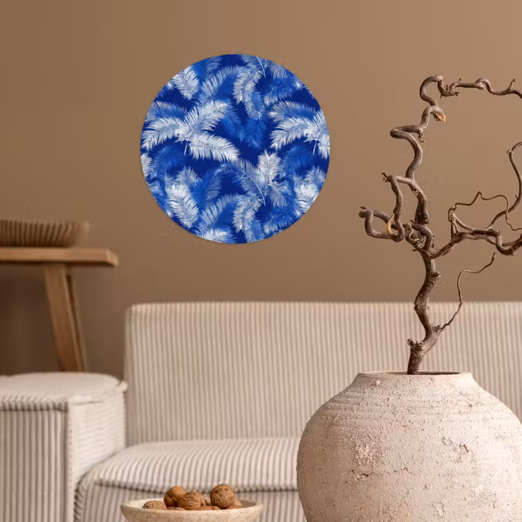 Palmblad - Patroon - Blauw Wandcirkel behangsticker klein 186 -sfeer1