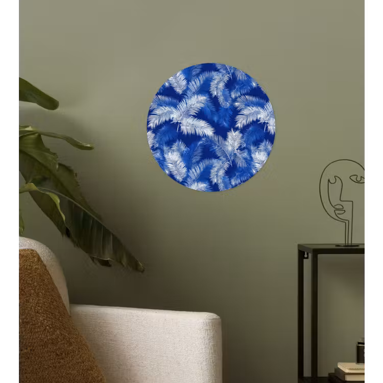 Palmblad - Patroon - Blauw Wandcirkel behangsticker klein 186 -sfeer2