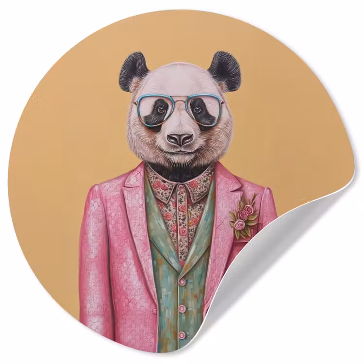 Panda - Pak - Zonnebril - Blauw Wandcirkel behangsticker klein -3d