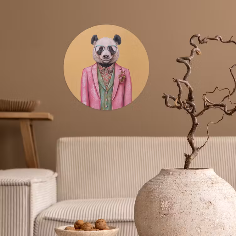Panda - Pak - Zonnebril - Blauw Wandcirkel behangsticker klein -sfeer1