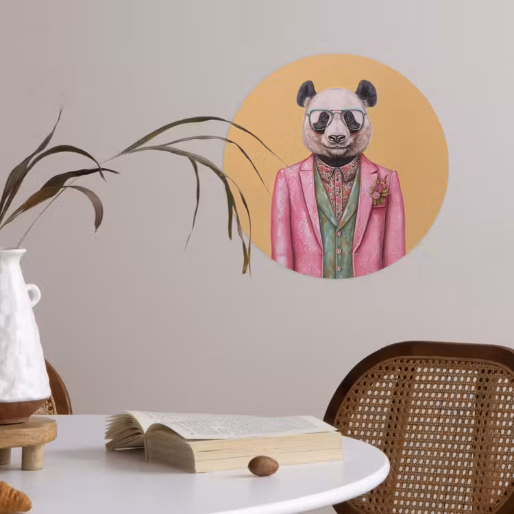 Panda - Pak - Zonnebril - Blauw Wandcirkel behangsticker klein -sfeer3