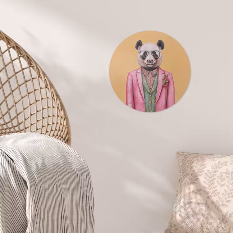Panda - Pak - Zonnebril - Blauw Wandcirkel behangsticker klein -sfeer4